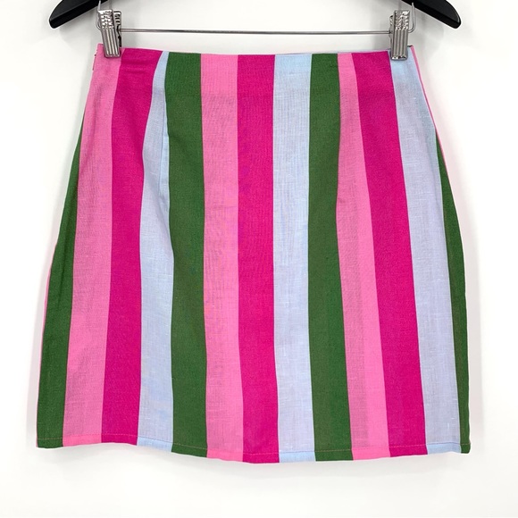 Zara NWOT Pink, Green, and Blue Striped Linen Blend Mini Skirt, Small - Picture 12 of 15